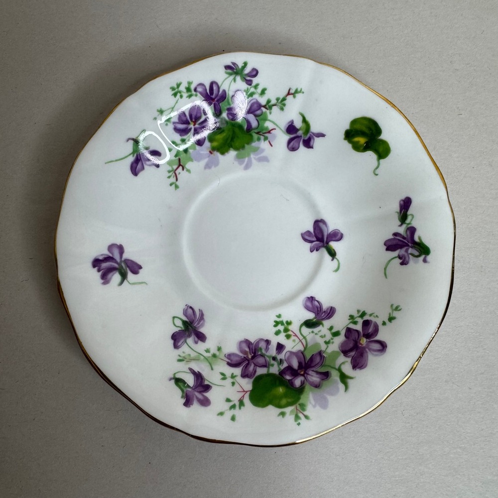 Adderley Fine Bone China England Violets Saucer Plate Gold Trim 5.5 Inch